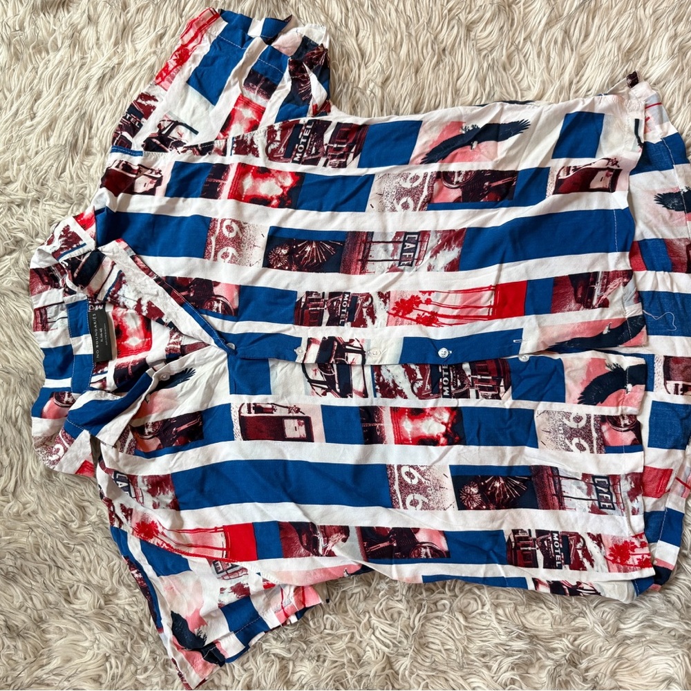 No Boundaries Red, Blue & White Patterned Button-Up Shirt